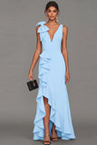 Black V-Neck Long Formal Dress with Ruffles