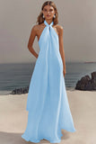 Chiffon White A Line Halter Long Rehearsal Dinner Dress