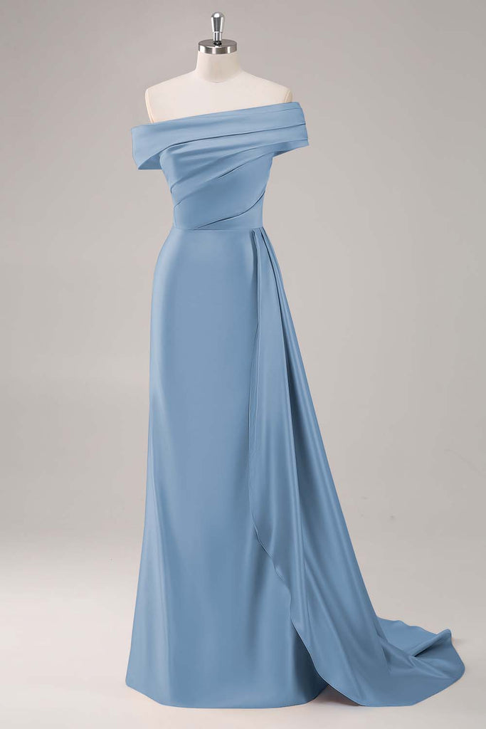 One Shoulder Stretch Satin Pleated Long Dress Lilac