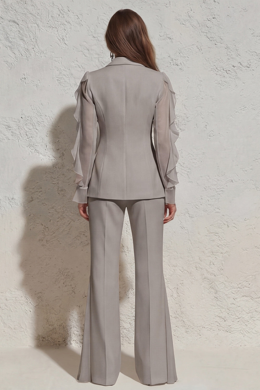 Ruffled Notched Lapel 2 Piece White Business Suits with Pockets