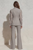 Ruffled Notched Lapel 2 Piece White Business Suits with Pockets