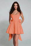 Simple Sky Blue Square Neck A Line Short Homecoming Dress with Bow