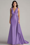 Peacock Deep V-Neck Mermaid Long Satin Formal Dress