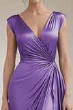 Peacock V-Neck Sheath Ruched Long Formal Dress with Ruffles