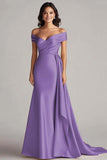 Peacock Satin Off the Shoulder Long Mermaid Formal Dress