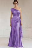 Peacock Sheath Ruched Satin One Shoulder Long Formal Dress