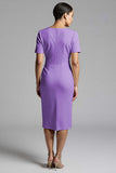 Tahiti V-Neck Bodycon Midi Satin Work Dress with Short Sleeves
