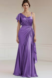 Peacock Sheath Satin Long Ruched Formal Dress