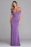 Terracotta Off the Shoulder Mermaid Ruched Long Formal Dress
