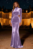 Purple Velvet Mermaid High Neck Long Sleeves Holiday Party Dress