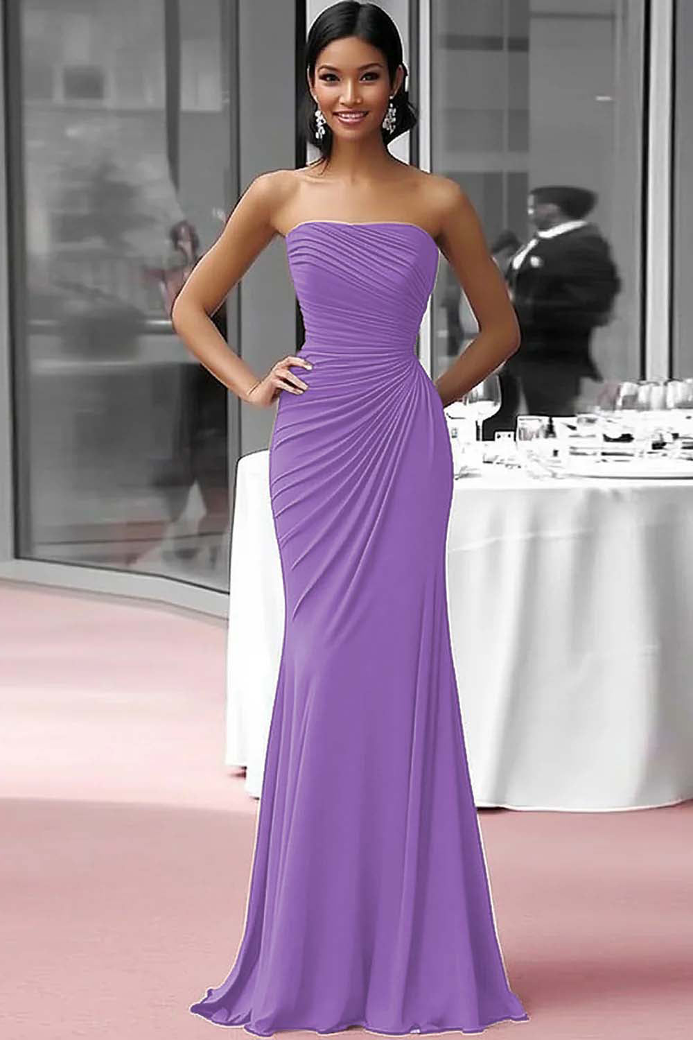 Coffee Jersey Sheath Strapless Ruched Gala Dress