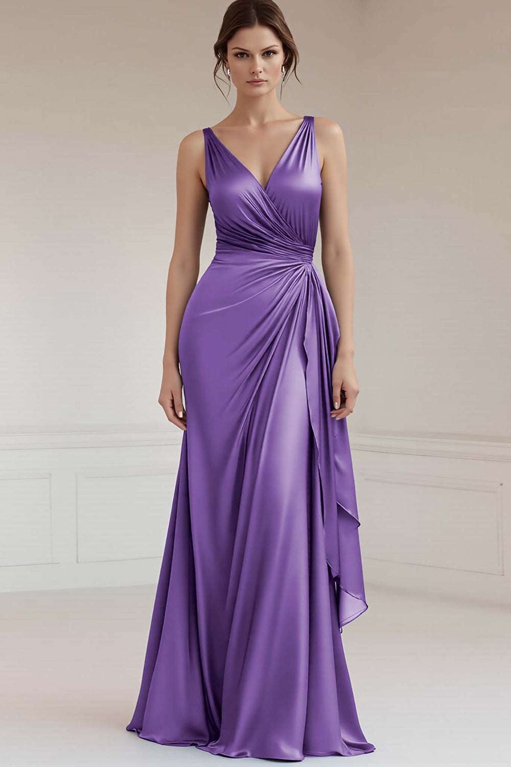 Peacock Sheath Satin V-Neck Long Formal Dress