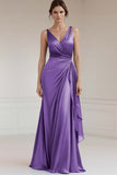 Peacock Sheath Satin V-Neck Long Formal Dress