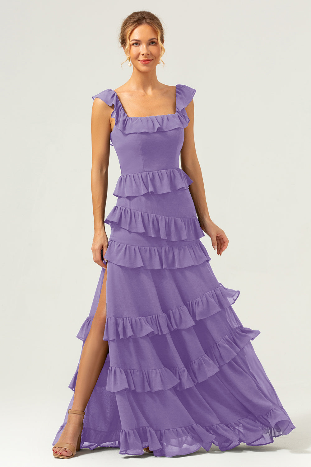 Zapakasa Women Burgundy Long Bridesmaid Dress Square Neck Tiered A-Line Chiffon Wedding Party Dress Zapakasa Women Burgundy Long Bridesmaid Dress Square Neck Tiered A-Line Chiffon Wedding Party Dress