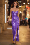 Sparkly Gold Metallic Ruched Sweetheart Long Formal Dress with Slit
