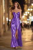 Sparkly Gold Sweetheart Metallic Long Formal Dress with Slit