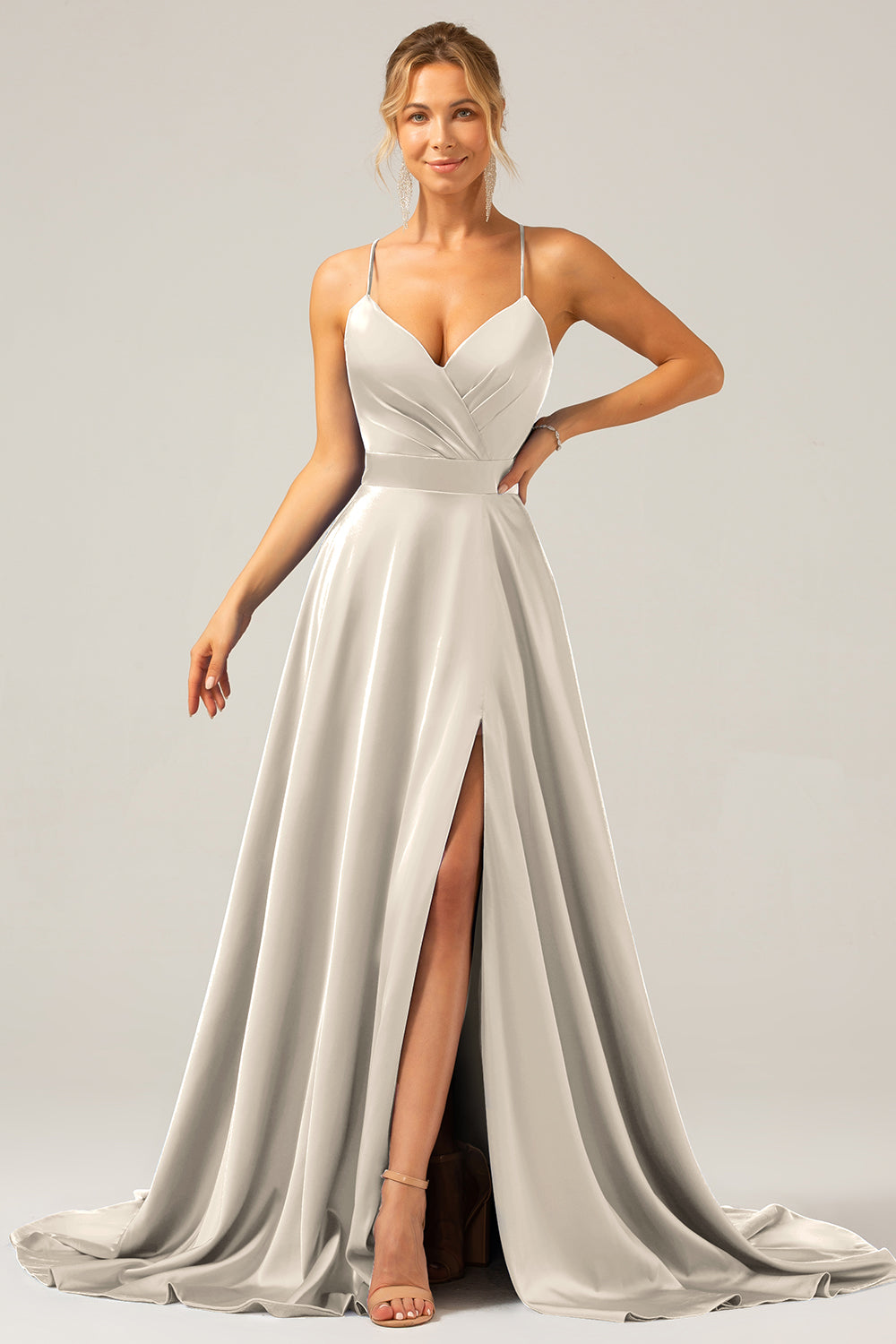 Zapakasa Women Satin Dusty Rose Prom Dress with Slit A Line Spaghetti Straps Long Bridesmaid Dress Zapakasa Women Satin Dusty Rose Prom Dress with Slit A Line Spaghetti Straps Long Bridesmaid Dress
