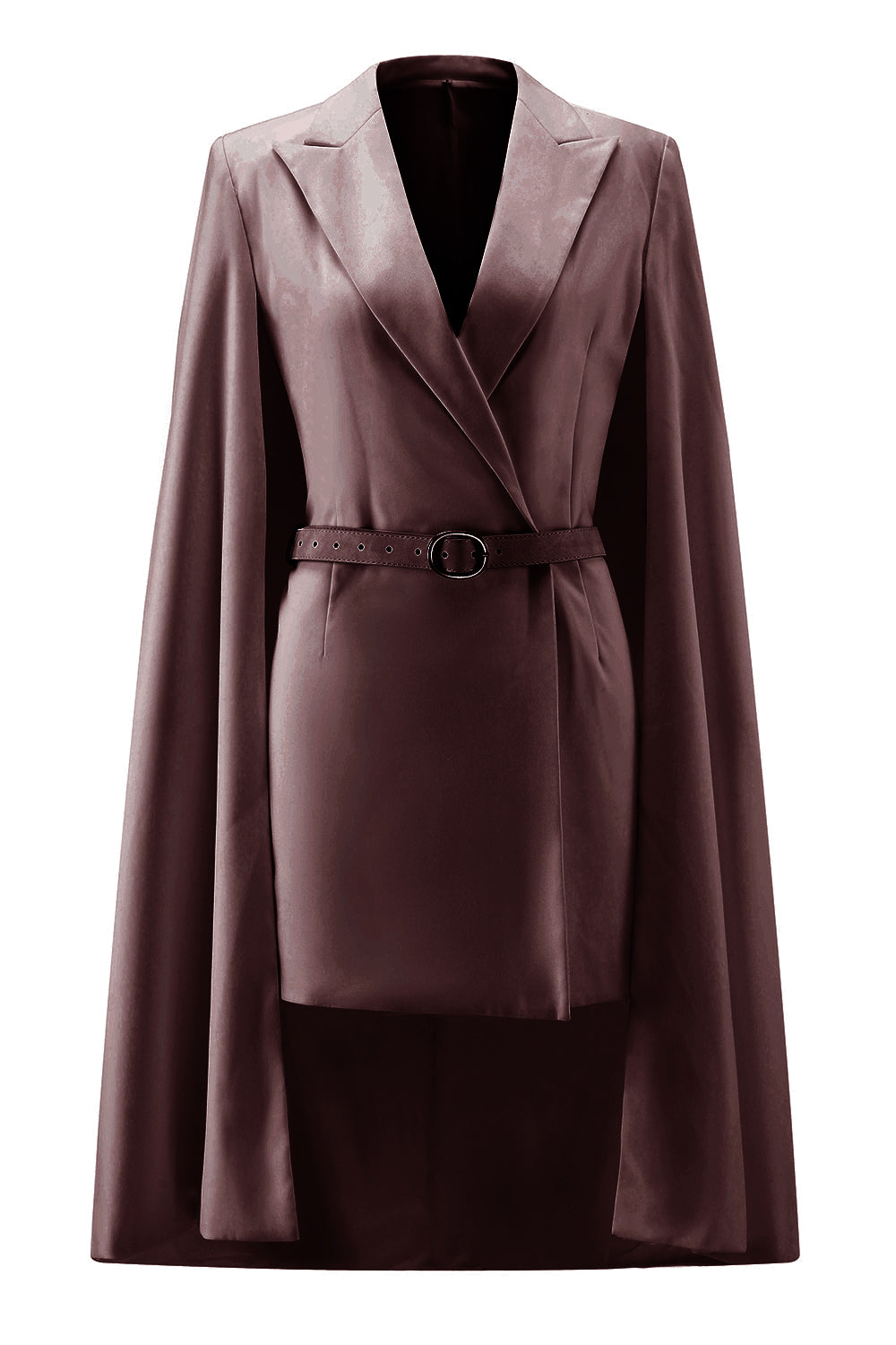 White Satin Peak Lapel Cape Short Work Blazer Dress with Belts