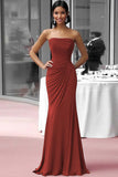 Coffee Jersey Sheath Strapless Ruched Gala Dress