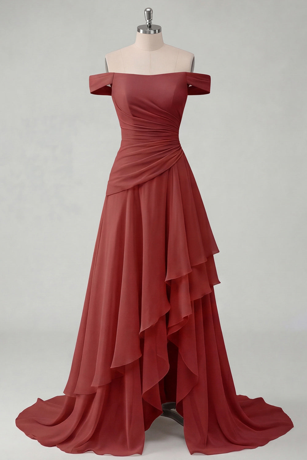 Ruched A Line Off the Shoulder Butter Yellow Ruffled Prom Dress with Slit