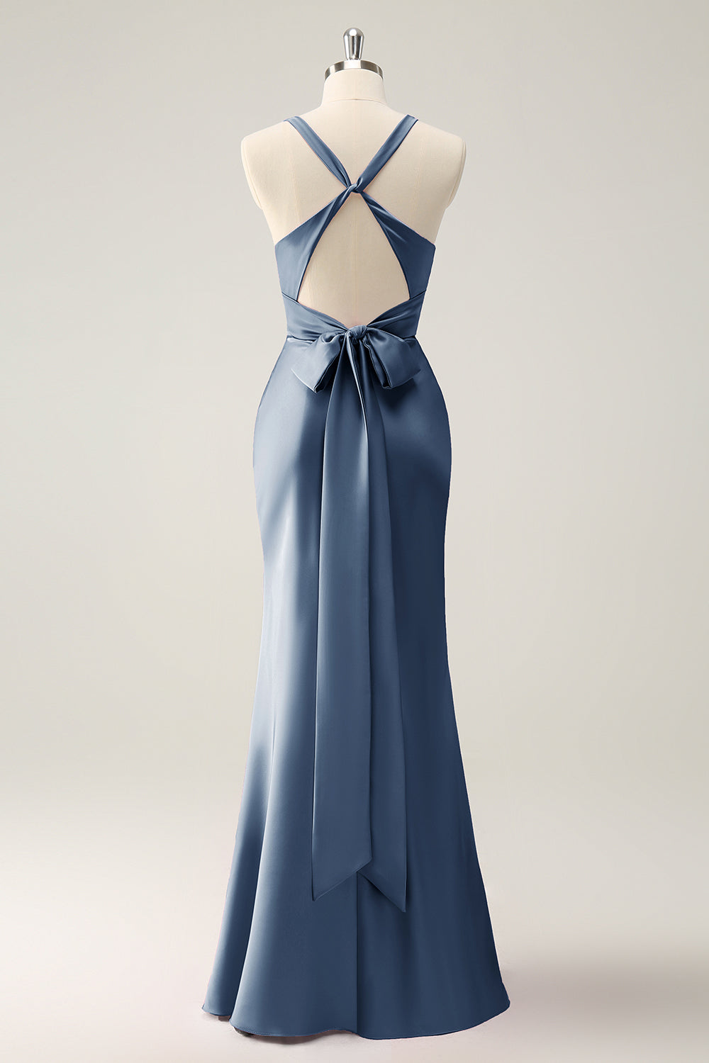 ZAPAKASA Women Dusty Blue Bridesmaid Dress Mermaid Halter Satin Long Wedding Party Guest Dress ZAPAKASA Women Dusty Blue Bridesmaid Dress Mermaid Halter Satin Long Wedding Party Guest Dress