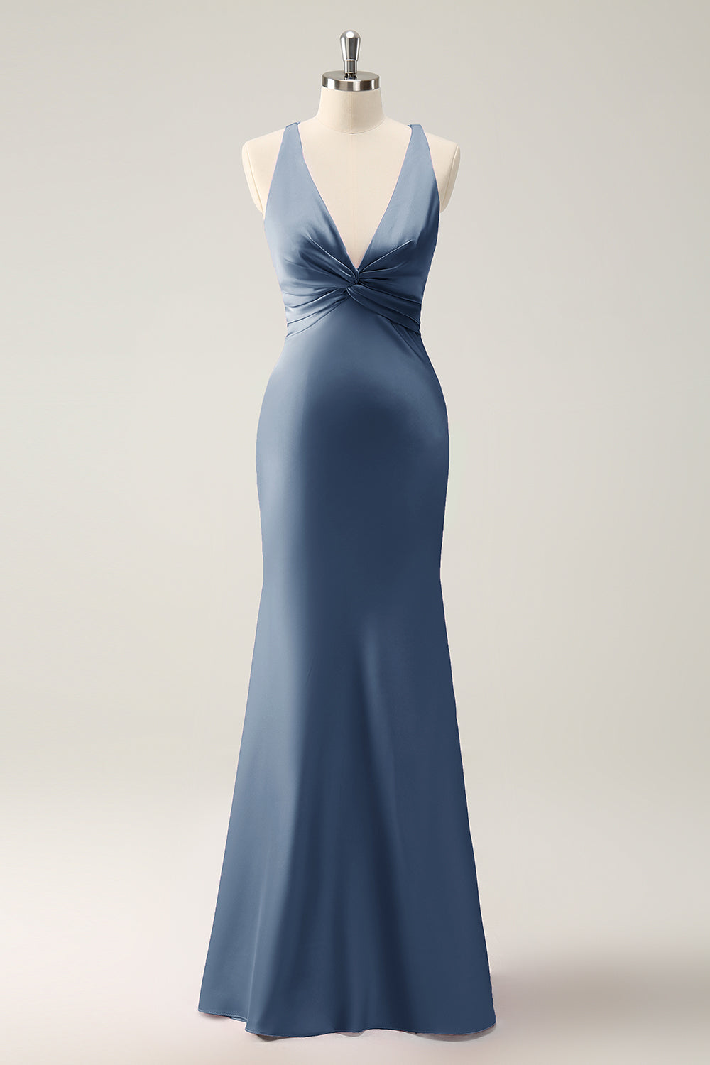 ZAPAKASA Women Dusty Blue Bridesmaid Dress Mermaid Halter Satin Long Wedding Party Guest Dress ZAPAKASA Women Dusty Blue Bridesmaid Dress Mermaid Halter Satin Long Wedding Party Guest Dress
