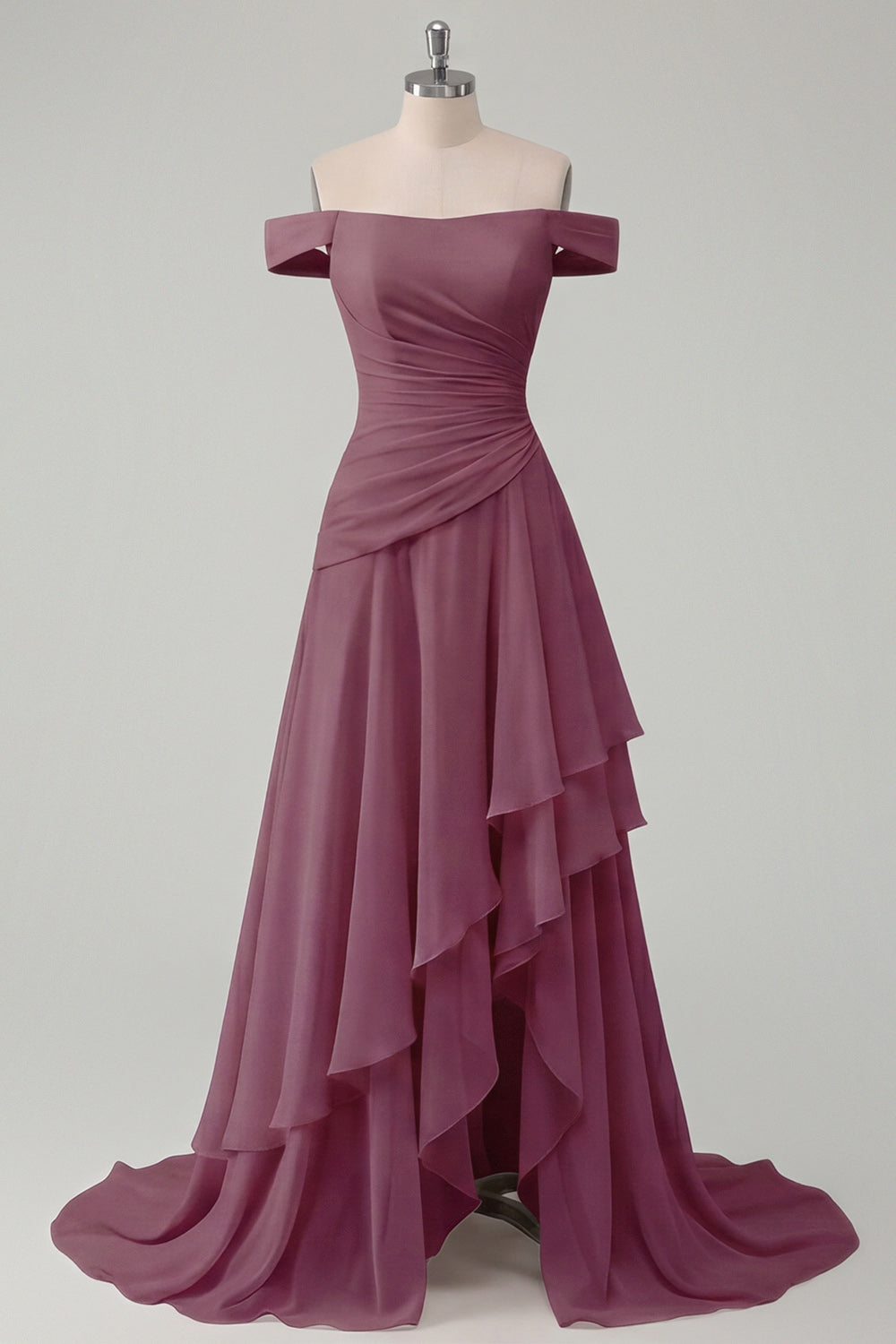 Ruched A Line Off the Shoulder Butter Yellow Ruffled Prom Dress with Slit