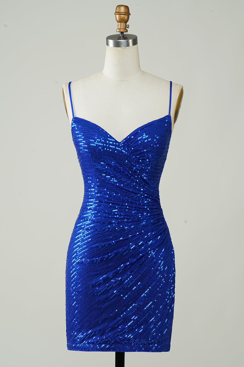 Blue Sequined Open Tight Backless Short Homecoming Dress