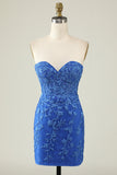 Tight Royal Blue Short Homecoming Dress with Appliques