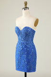 Tight Royal Blue Short Homecoming Dress with Appliques