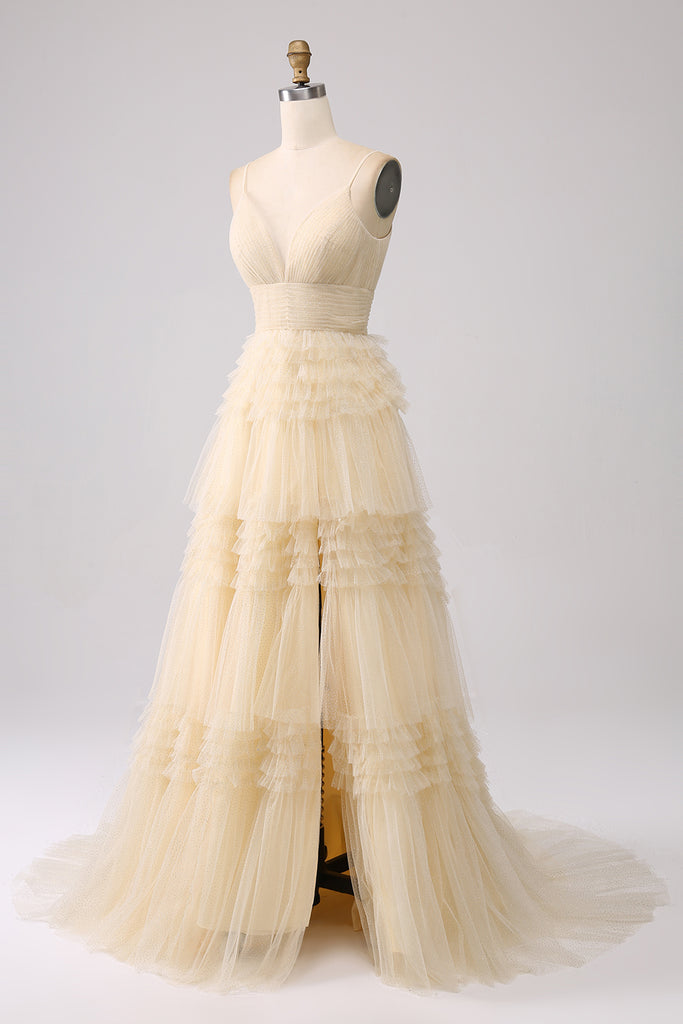 A-Line Strapless Tiered Prom Dress Vintage Mauve
