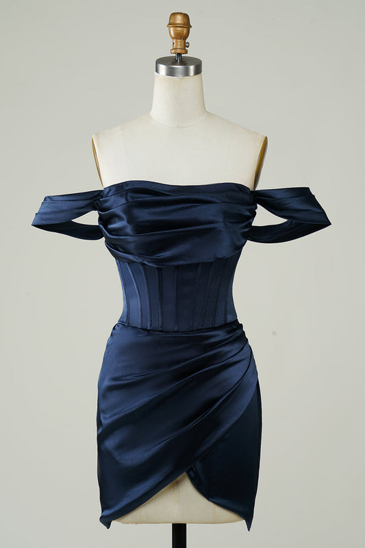 Royal Blue Off the Shoulder Asymmetrical Tight Short Homecoming Dress