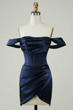 Royal Blue Off the Shoulder Asymmetrical Tight Short Homecoming Dress