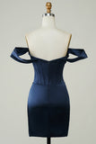 Royal Blue Off the Shoulder Asymmetrical Tight Short Homecoming Dress