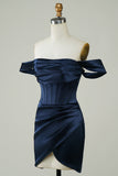 Royal Blue Off the Shoulder Asymmetrical Tight Short Homecoming Dress