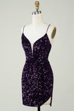 Sparkly Purple Sequins Backless Tight Short Homecoming Dress