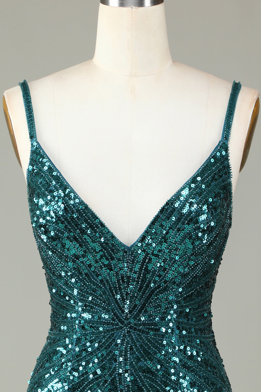 Sparkly Bodycon Spaghetti Straps Peacock Blue Lace-Up Back Short Homecoming Dress with Beading