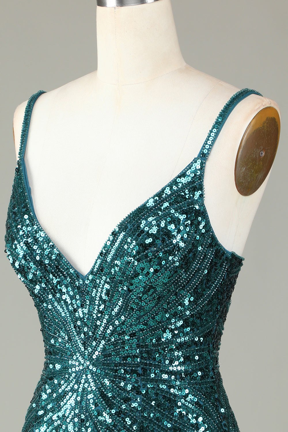 Sparkly Bodycon Spaghetti Straps Peacock Blue Lace-Up Back Short Homecoming Dress with Beading