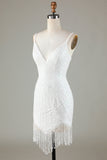 Sparkly Bodycon Spaghetti Straps Peacock Blue Lace-Up Back Short Homecoming Dress with Beading
