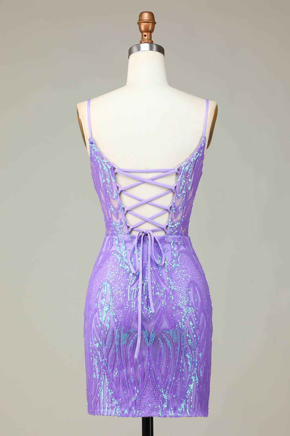 Lilac Spaghetti Straps Tight Short Homecoming Dress with Sequins