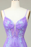 Lilac Spaghetti Straps Tight Short Homecoming Dress with Sequins