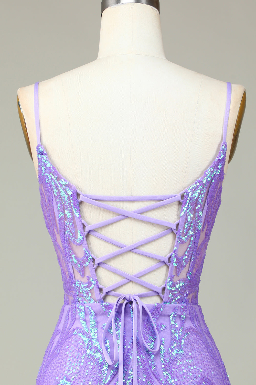 Lilac Spaghetti Straps Tight Short Homecoming Dress with Sequins