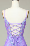 Lilac Spaghetti Straps Tight Short Homecoming Dress with Sequins