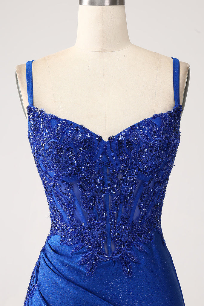 Spaghetti Straps Royal Blue Mermaid Long Prom Dress With Appliques main image 1