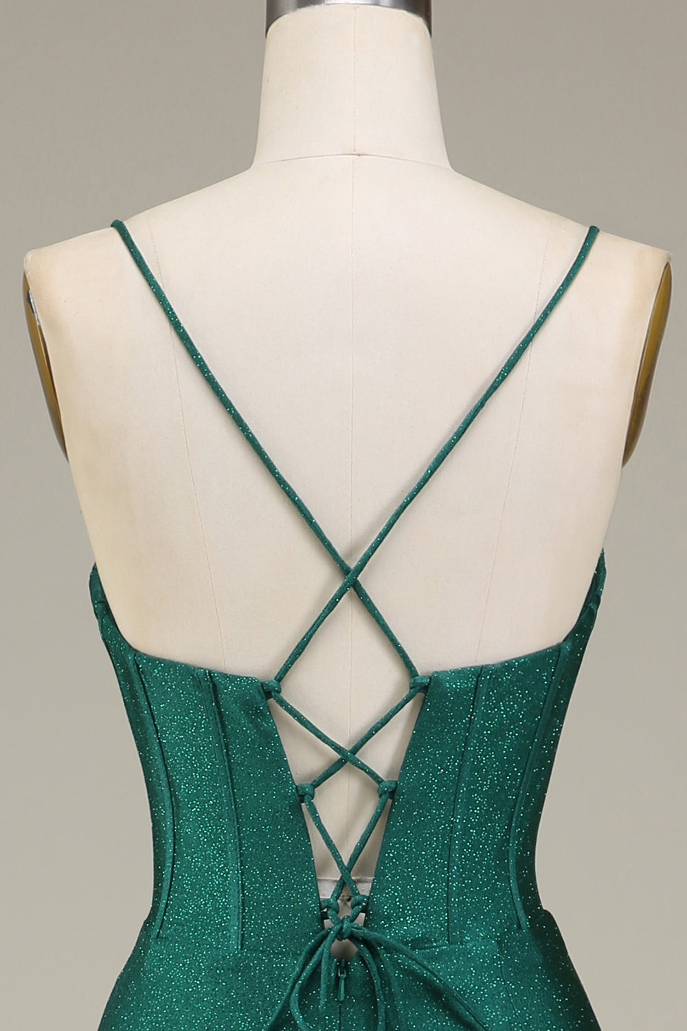 Dark Green Spaghetti Straps Mermaid Prom Dress with slit