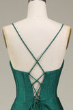 Dark Green Spaghetti Straps Mermaid Prom Dress with slit