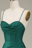 Dark Green Spaghetti Straps Mermaid Prom Dress with slit