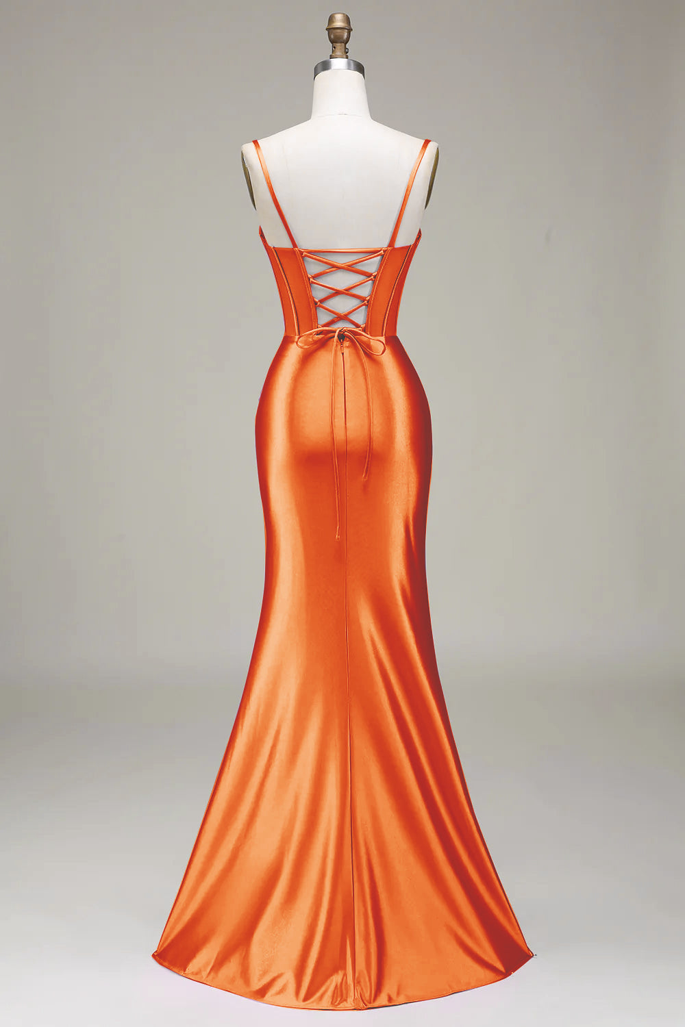 Zapakasa Women Orange Prom Dress with Corset Satin Spaghetti Straps Evening Party Dress with Slit Zapakasa Women Orange Prom Dress with Corset Satin Spaghetti Straps Evening Party Dress with Slit