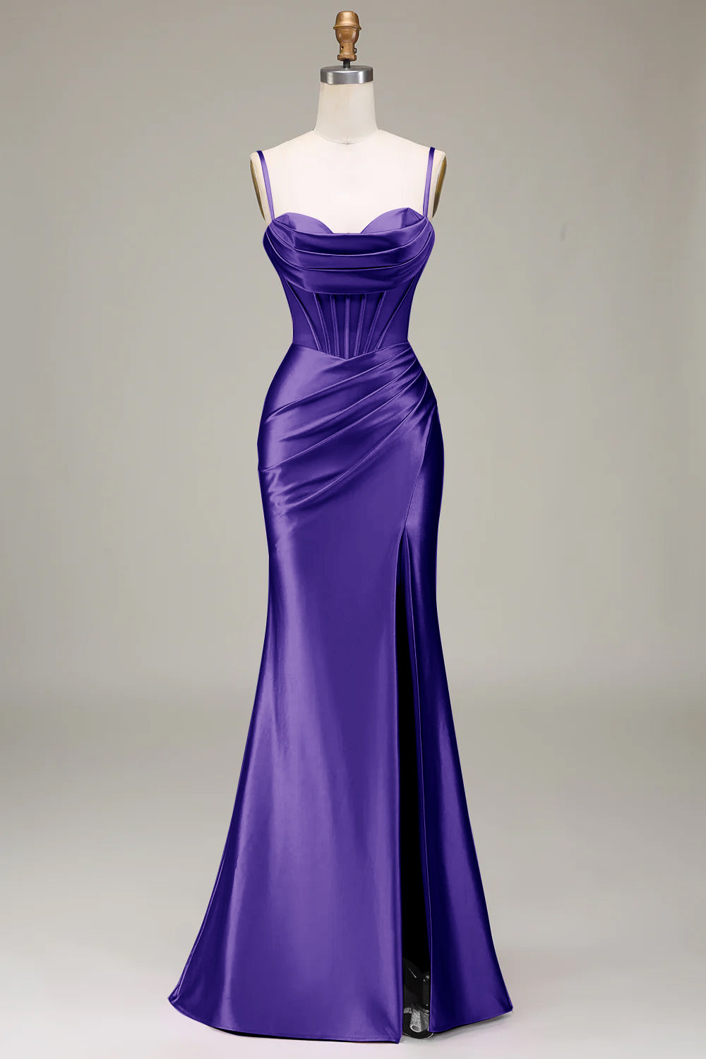 Satin Spaghetti Straps Royal Blue Prom Dress with Corset