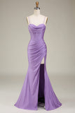 Satin Spaghetti Straps Lilac Prom Dress with Corset